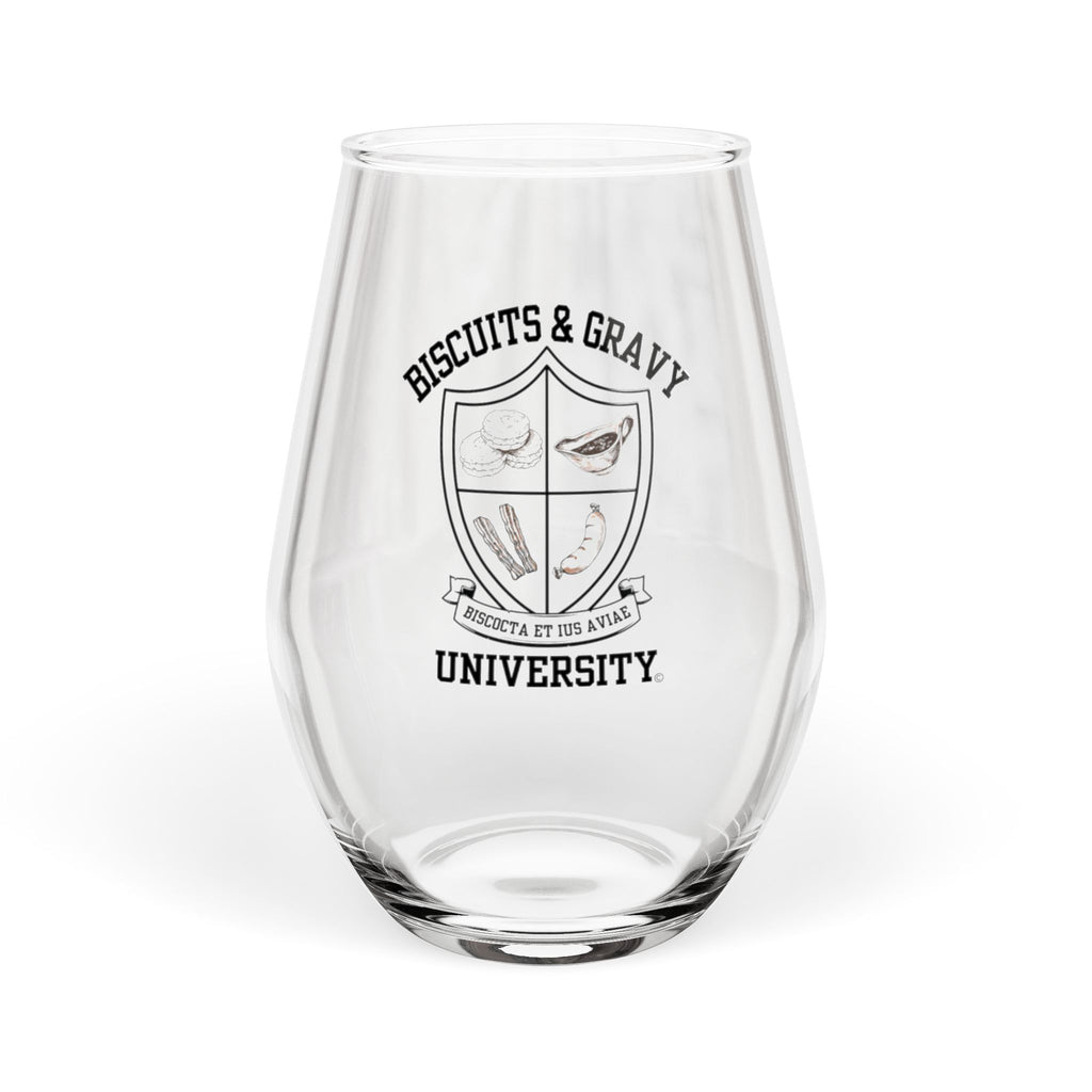 Biscuits & Gravy University Stemless Wine Glass - Fun Gift for Home Entertaining